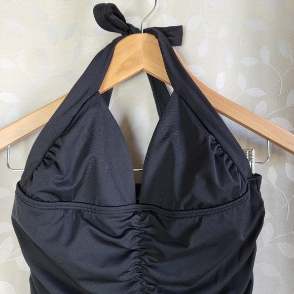 Athleta Harlow Black Halter Ruched Tankini Swim Top | Retro 90s Y2K Swimwear XS - Picture 3 of 16